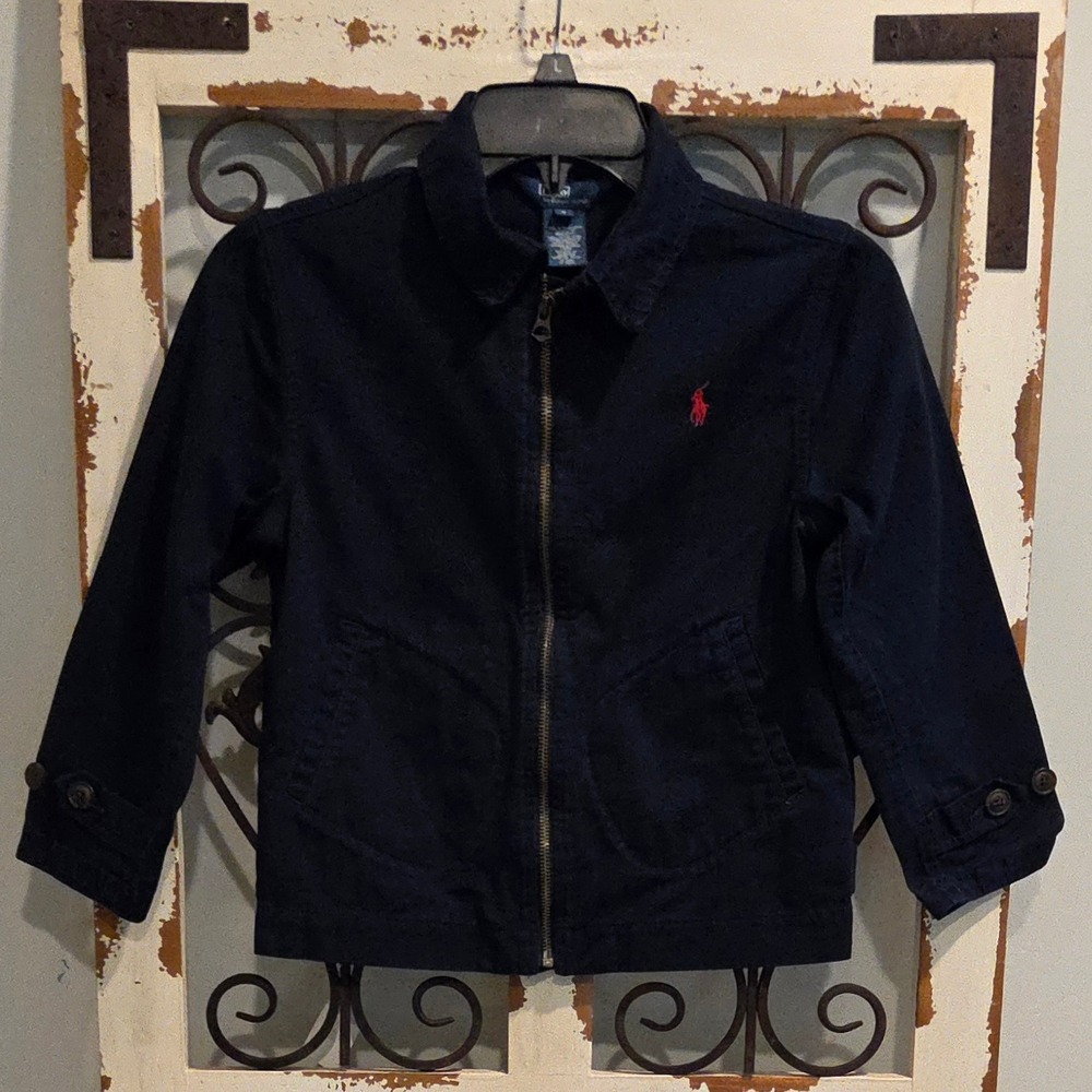 Polo Ralph Lauren Kids 7 Navy Blue Cotton Harrington Jacket Red Pony Logo